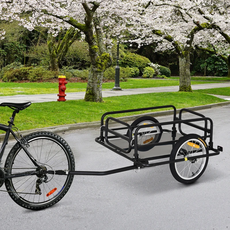Aosom Bike Trailer, Foldable Bicycle Trailer with16 Inch Pneumatic Tire, Universal Coupler, Foldable Frame and Safe Reflectors Design, Large Load Capacity, Black