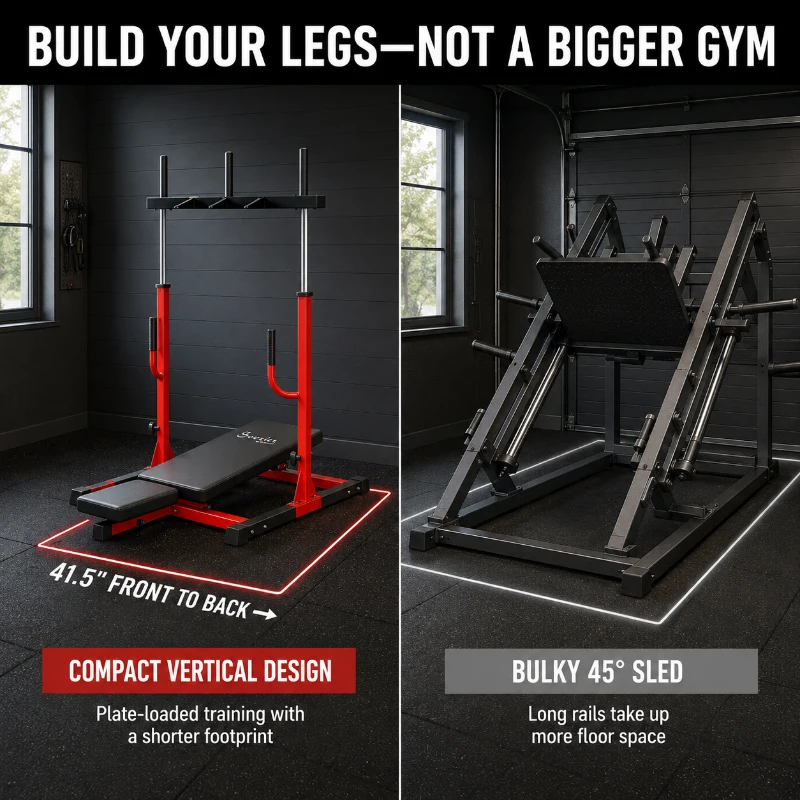 Soozier Vertical Leg Press Machine with Adjustable Leg, Back, and Head Positions, 1" Standard Plate Compatible, Red