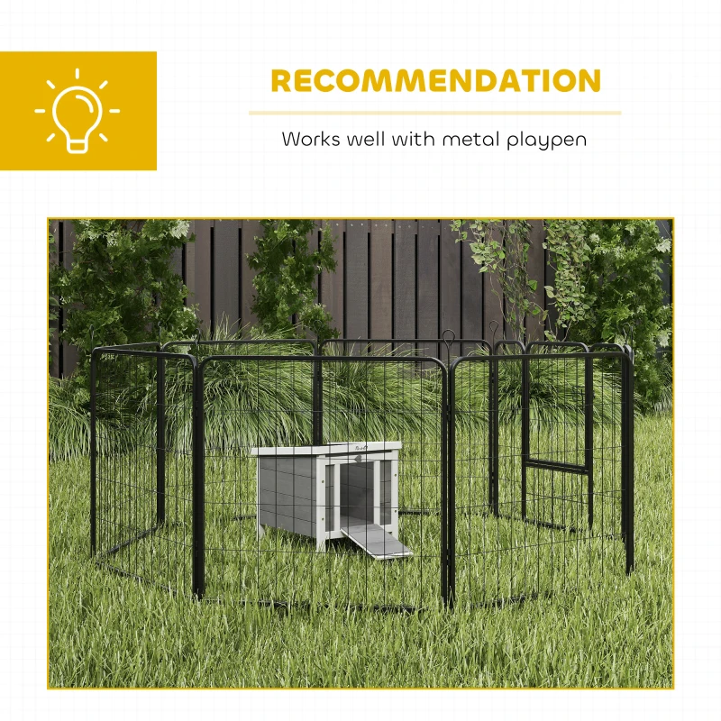 PawHut Small Wooden Rabbit Hutch Bunny Cage Guinea Pig Cage Duck House Dog House with Openable & Waterproof Roof, for Rabbits, Chickens, Ducks, Gray