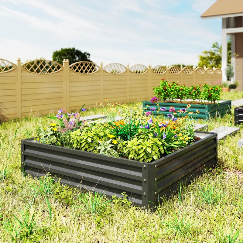 Outsunny Galvanized Raised Garden Bed, Outdoor Planter Box for Vegetables, Flowers, Herbs, 4' x 4' x 1',Black