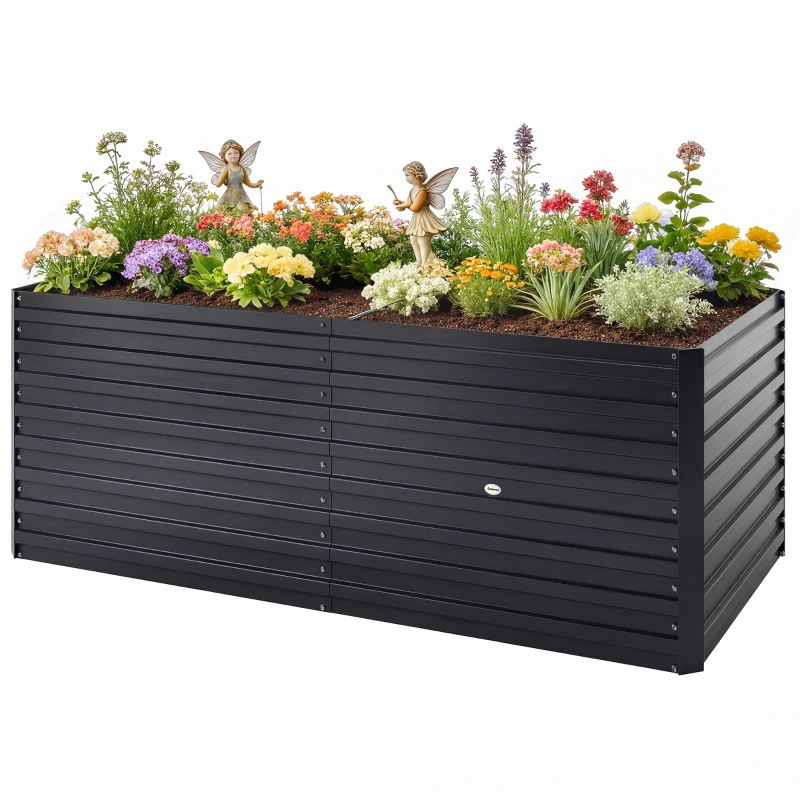 Outsunny Galvanized Raised Garden Bed, Outdoor Planter Box for Vegetables, Flowers, Herbs, 5' x 3' x 2', Black