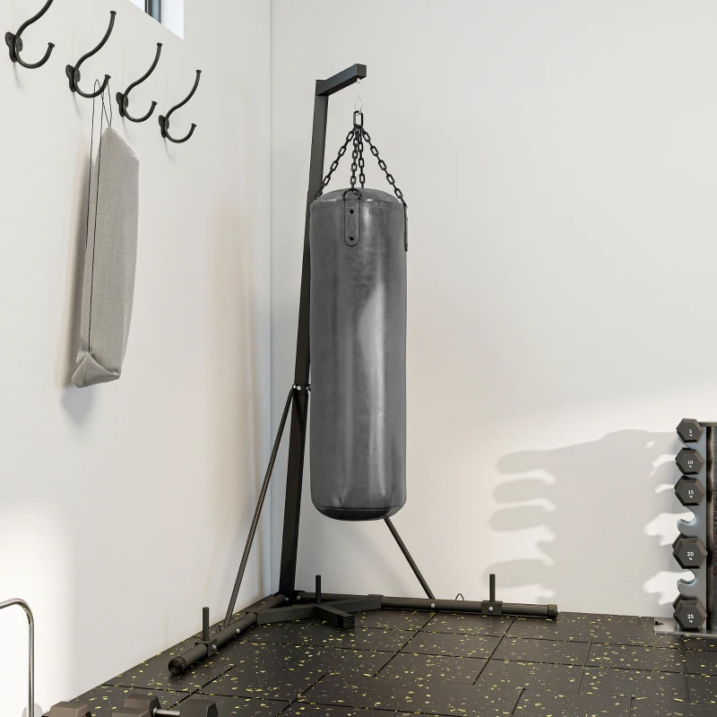 Soozier Foldable Punch Bag Stand, Height Adjustable Heavy Bag Stand with Weighted Base, Free Standing for Home Gym, Stand Only