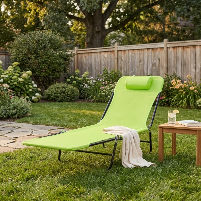 Outsunny Folding Chaise Lounge Chair, Pool Sun Tanning Chair, Outdoor Lounge Chair with Reclining Back, Breathable Mesh Seat, Headrest for Beach, Yard, Patio, Green
