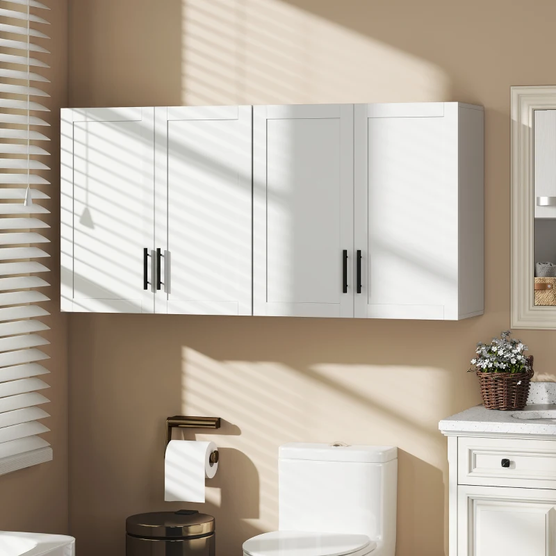HOMCOM 2-Piece Simple Medicine Cabinet Wall Mounted, Bathroom Wall Cabinet with 2 Doors and Adjustable Shelf Storage, White