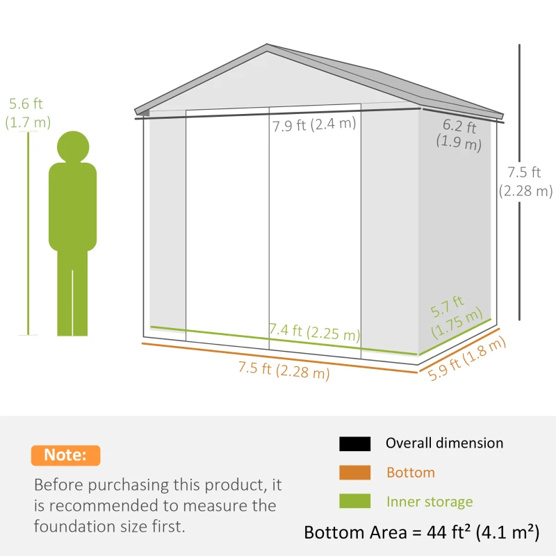 Outsunny 8' x 6' Plastic Garden Storage Shed with Latch Door, Vents, Sloped Roof, Dark Grey