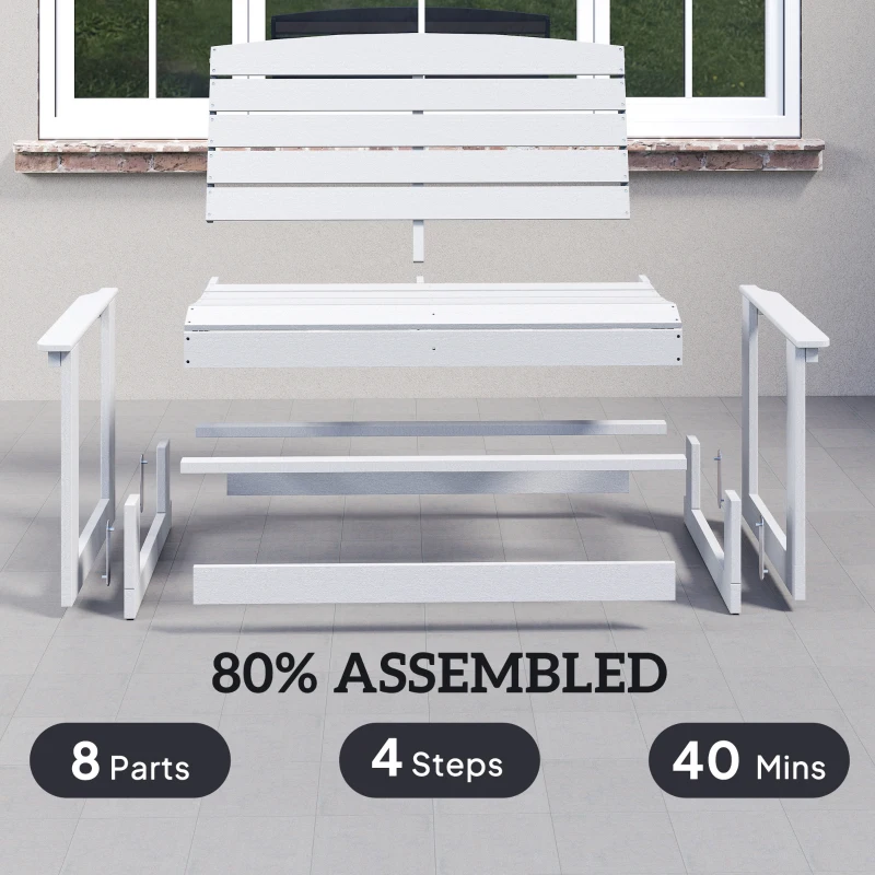 Outsunny Patio Glider Bench w/ HDPE Slatted Double Rocking Chair, White