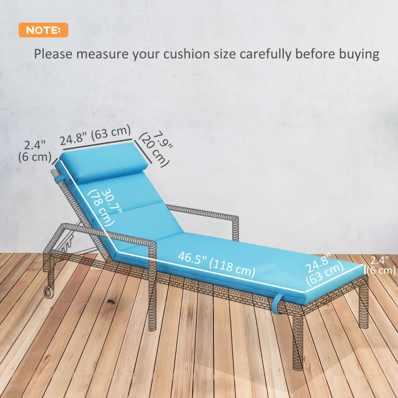 Outsunny Patio Chaise Lounge Chair Cushions Replacement Sun Lounger Pads with Headrest and Ties, Set of 2, Turquoise