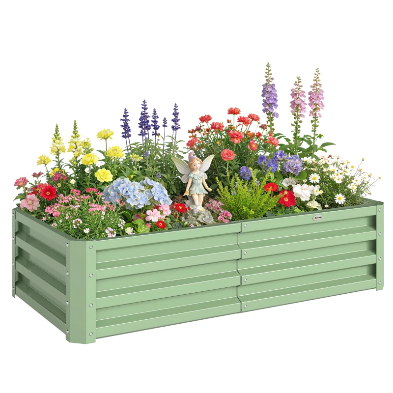 Outsunny Galvanized Raised Garden Bed, Outdoor Planter Box for Vegetables, Flowers, Herbs, 4' x 2' x 1', Light Green