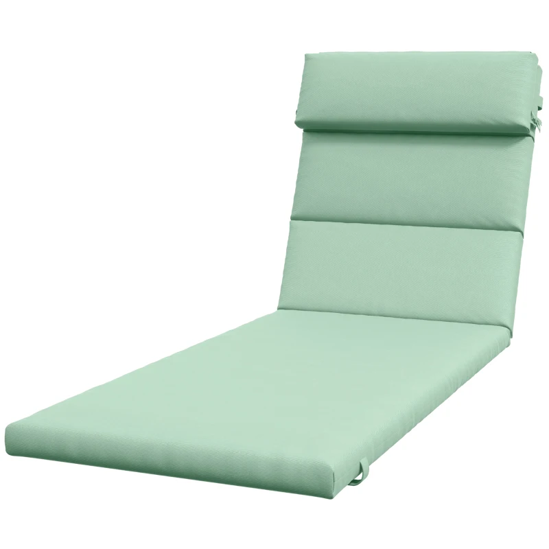 Outsunny Patio Chaise Lounge Chair Cushion Replacement Sun Lounger Pad with Headrest and Ties, Green