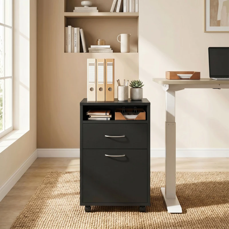 HOMCOM Mobile Storage Cabinet Organizer with Drawer and Cabinet, Printer Stand with Castors, Black
