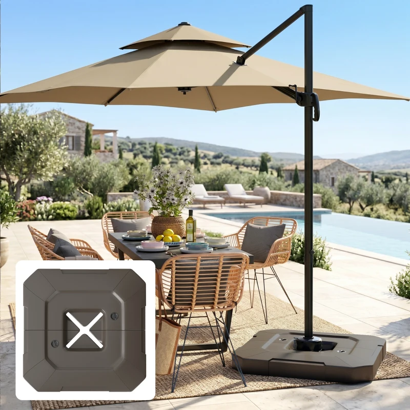 Outsunny 2-Piece Cantilever Umbrella Base Weight Set, 231 lb Water or Sand Fillable Outdoor Offset Umbrella Weights, Brown