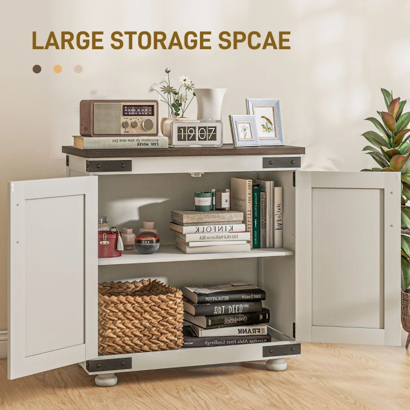 HOMCOM Kitchen Sideboard, Buffet Cabinet with Barn Door and Adjustable Shelf, Distressed White