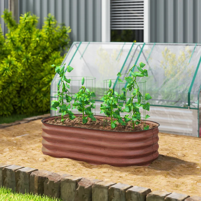 Outsunny 3.4' x 2' x 1' Galvanized Raised Garden Bed Kit, Metal Planter Box with Safety Edging, Brown