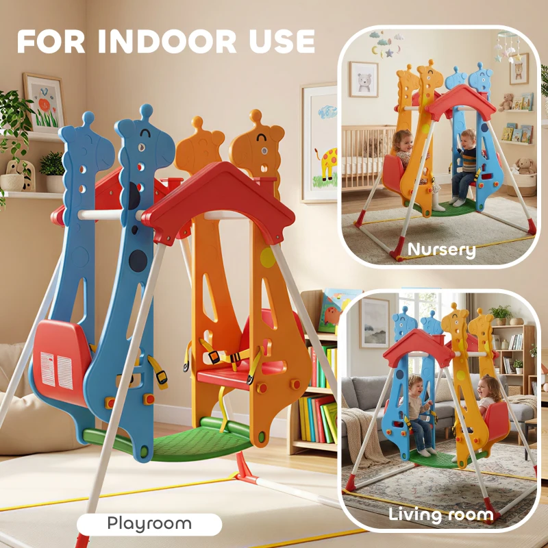 Qaba Kids Indoor Swing with Double Seats, Toddler Swing Set with Safety Belts for Aged 3-5, Play Room, Living Room
