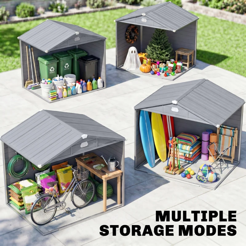 Outsunny 8' x 6' Plastic Garden Storage Shed with Latch Door, Vents, Sloped Roof, Dark Grey