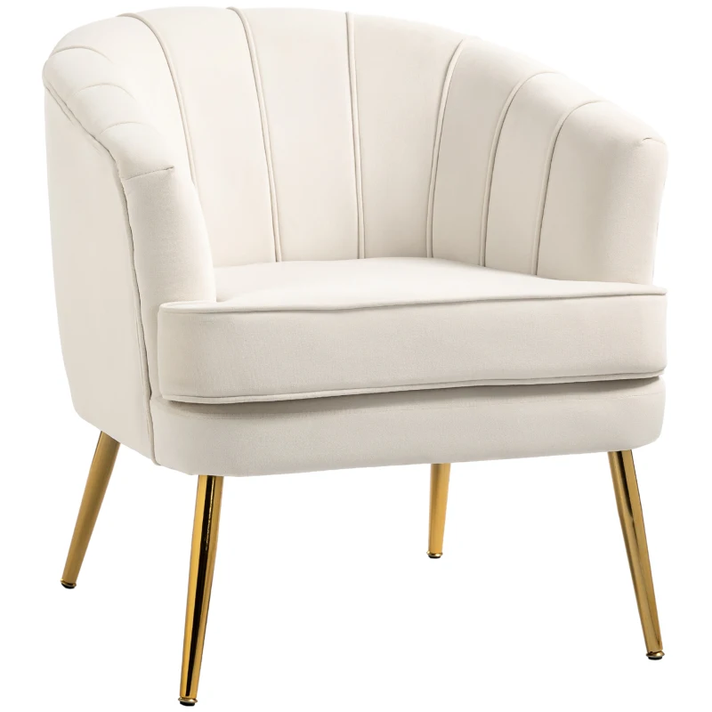 HOMCOM Fabric Armchair, Modern Accent Chair with Gold Metal Legs for Living Room, Bedroom, Home Office, Cream White