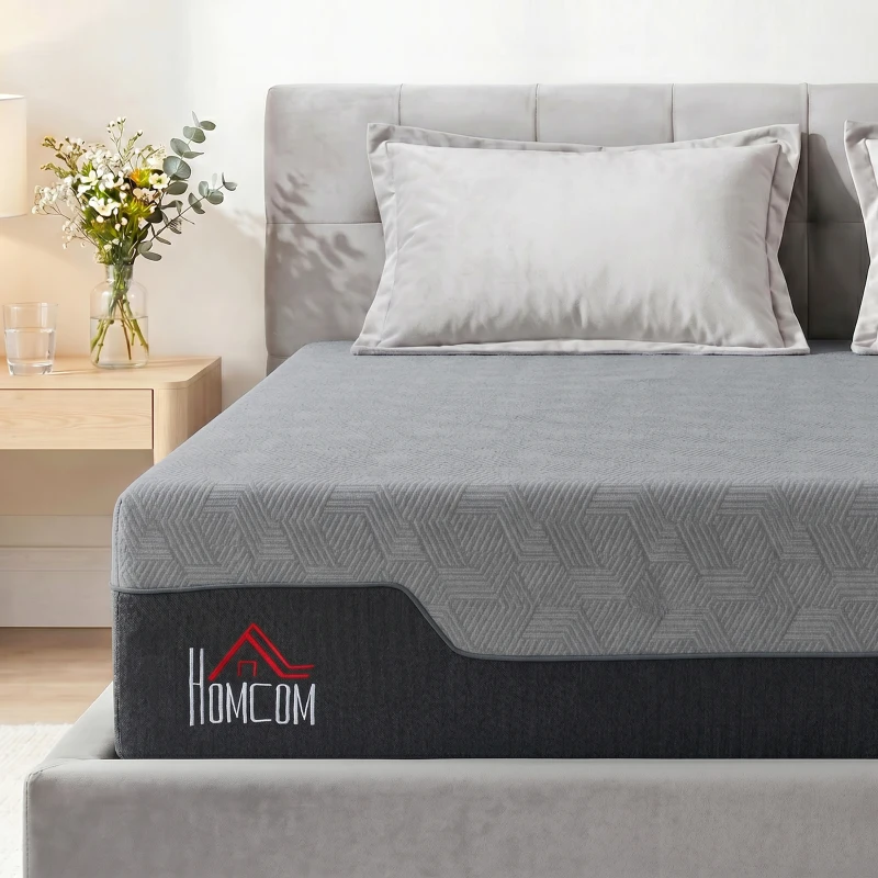 HOMCOM King Mattress, 14 Inch Memory Foam Mattress for Pressure Relief, Graphene Gel Cooling Copper Bed in a Box, Made in USA