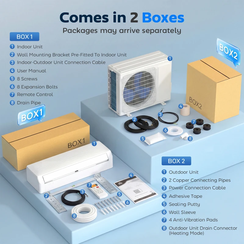 HOMCOM 12000 BTU Mini Split Air Conditioner, 22 SEER2 115V WIFI Enabled Inverter AC Unit Cools up to 750 Sq.Ft