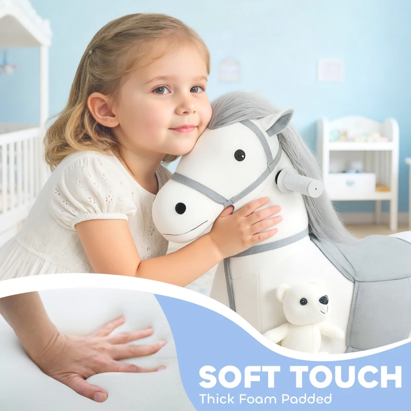 Qaba 6V Ride On Horse, Battery Powered Ride on Toy, Electric Kids Riding Pony with Bear Toy, Music for Aged 1.5-5 Years
