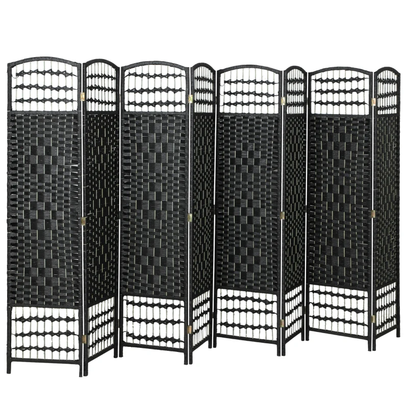 HOMCOM 8 Panel Folding Room Divider, Portable Privacy Screen, Wave Fiber Room Partition for Home Office, Black