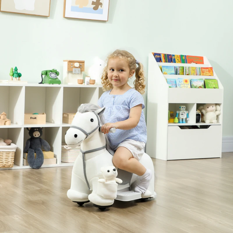 Qaba 6V Ride On Horse, Battery Powered Ride on Toy, Electric Kids Riding Pony with Bear Toy, Music for Aged 1.5-5 Years