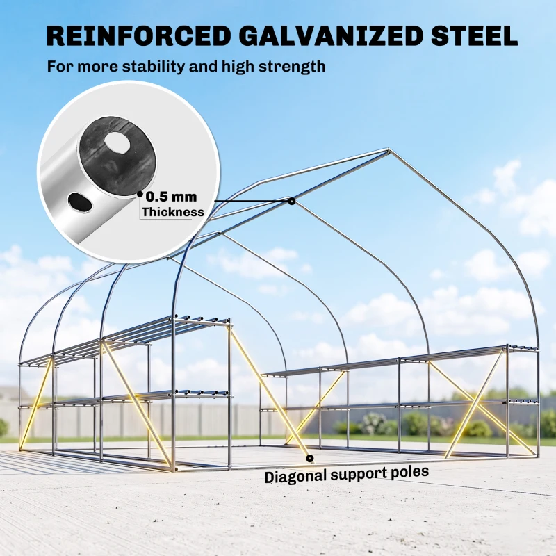 Outsunny 10'x11'x6' Walk-in Tunnel Greenhouse with Shelves, Mesh Door and Windows, Plant Hot House with PE Cover, White