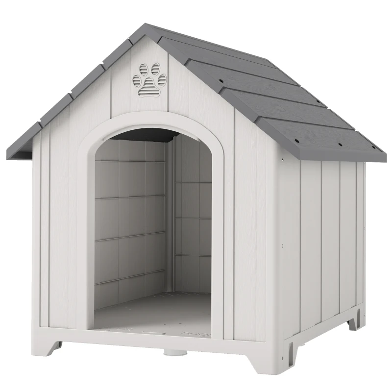 PawHut Large Plastic Dog House Outdoor Indoor, Water Resistant Puppy Shelter with Base Support, 34.6" L x 31.1" W x 35" H
