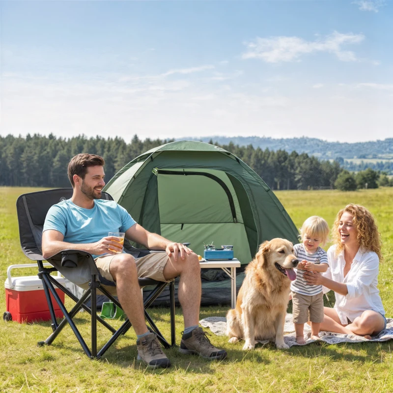 Outsunny Camping Chair for Adults, Portable Folding Camping Chair with Side Pockets, Cup Holders, Carry Bag, Black and Gray