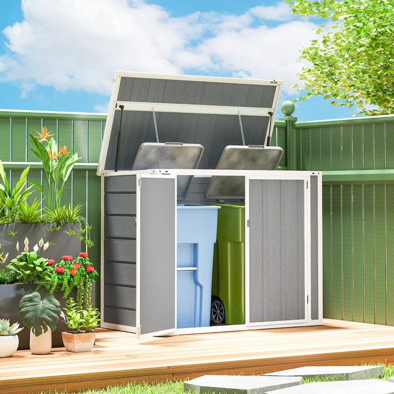 Outsunny 4.7 x 2.5FT Outdoor Horizontal Storage Shed, Lockable Trash Can Storage with Chain Lid, Gray(m-2)