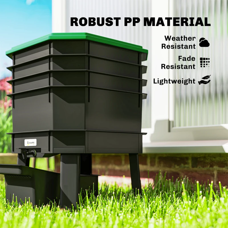 Outsunny 4-Tray Worm Composter Bin, 7.4 Gal Outdoor & Indoor Worm Composter for Recycling Food Waste, Dark Green