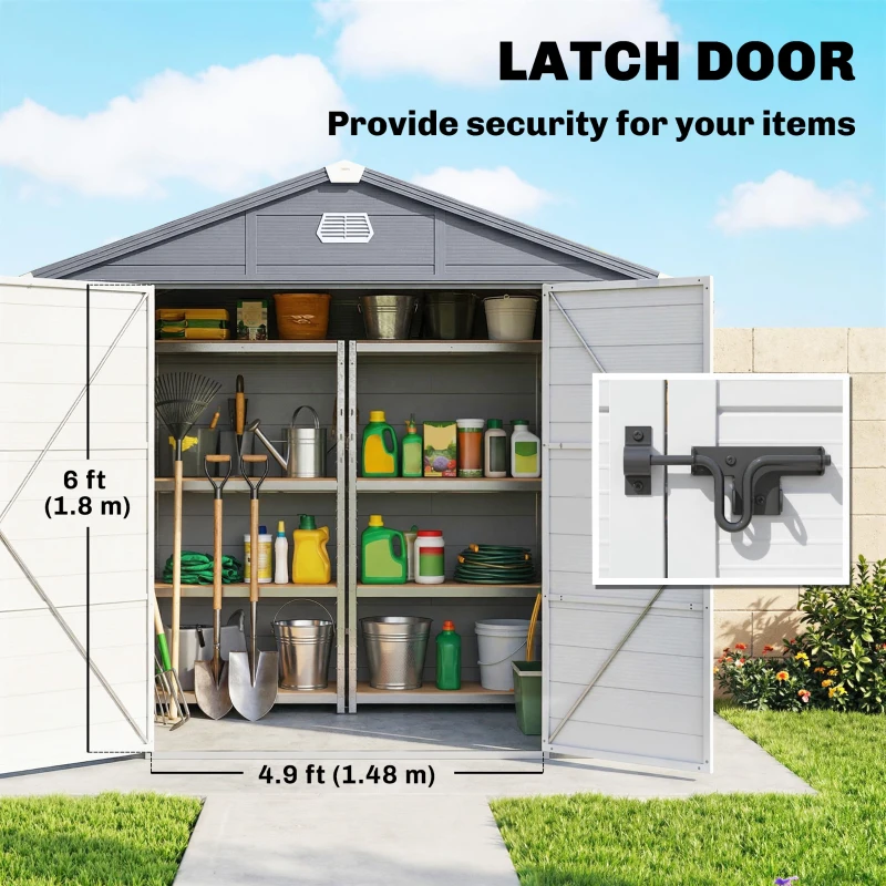 Outsunny 8' x 6' Plastic Garden Storage Shed with Latch Door, Vents, Sloped Roof, Dark Grey