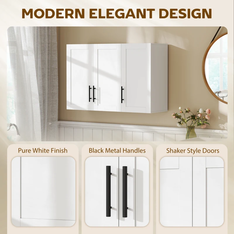 HOMCOM Modern Medicine Cabinet Wall Mounted, Bathroom Wall Cabinet with 3 Doors and Adjustable Shelves, White