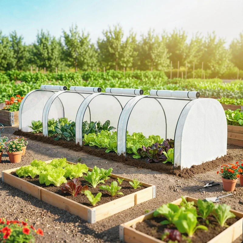 Outsunny 13' L x 3' W x 2.5' H Portable Tunneled Greenhouse with 4 Zippered Doors, Water/UV Fighting PE Cover, White