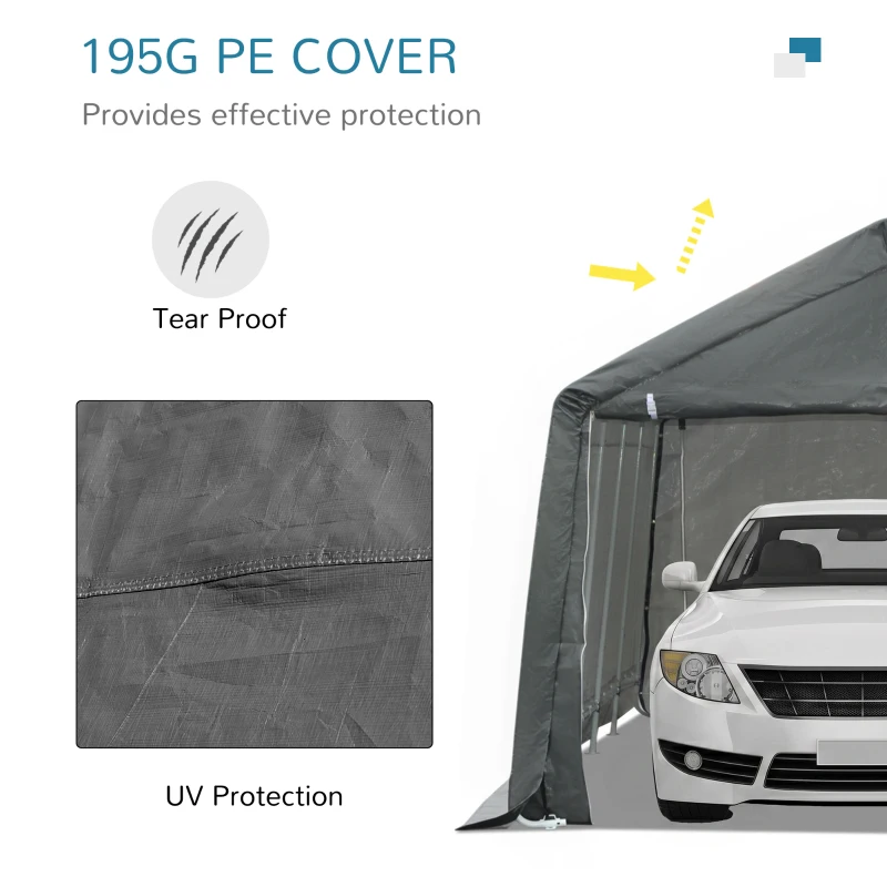 Outsunny 12' x 20' Carport Portable Garage, Heavy Duty Storage Tent, Patio Storage Shelter w/ Anti-UV PE Cover, Gray