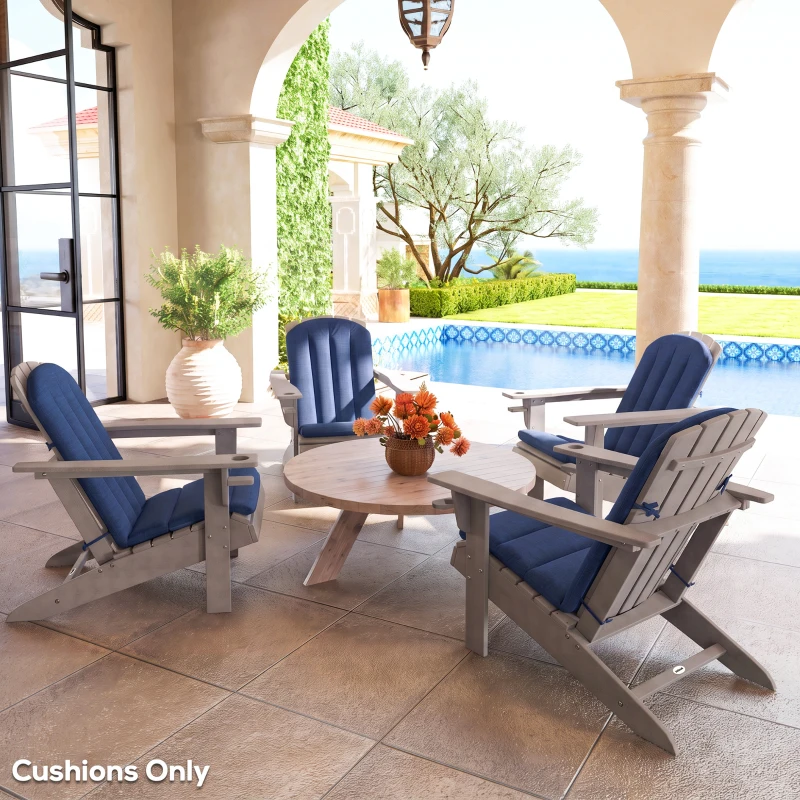 Outsunny Set of 4 Outdoor Chair Cushions, High Back Adirondack Chair Cushion with Ties, High-Density Foam, Navy Blue