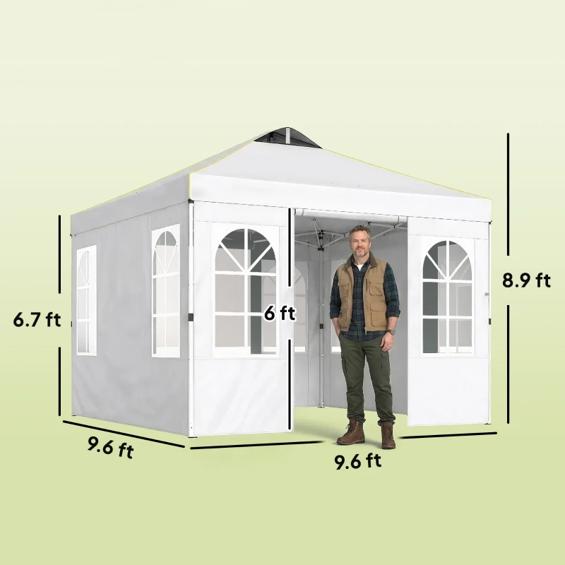 Outsunny 9.6 x 9.6 ft Pop Up Canopy Tent with Sidewalls, One Push Setup, UPF50+ Portable Instant Canopy Shelter, White