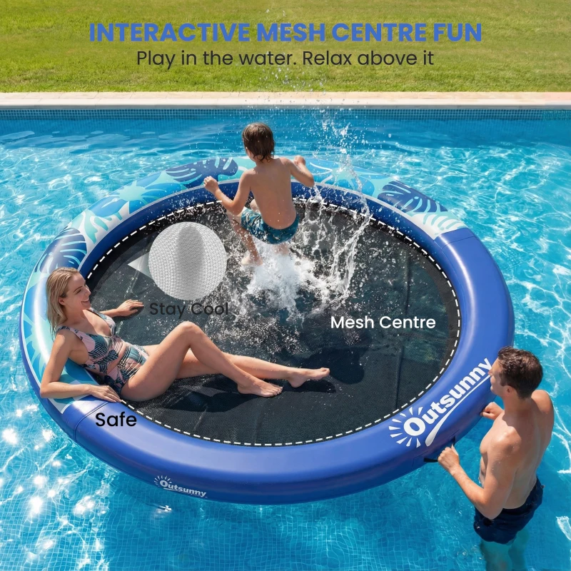 Outsunny 8FT Inflatable Water Hammock Floating Ring, Inflatable Floating Dock Platform for for Lakes, Pools, Oceans, Blue