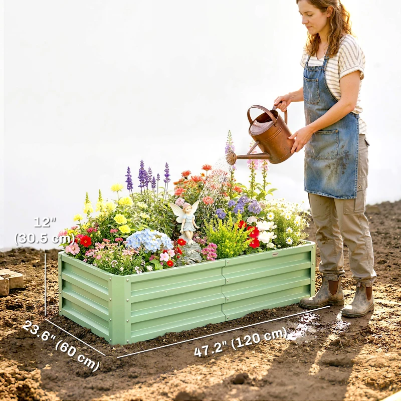 Outsunny Galvanized Raised Garden Bed, Outdoor Planter Box for Vegetables, Flowers, Herbs, 4' x 2' x 1', Light Green