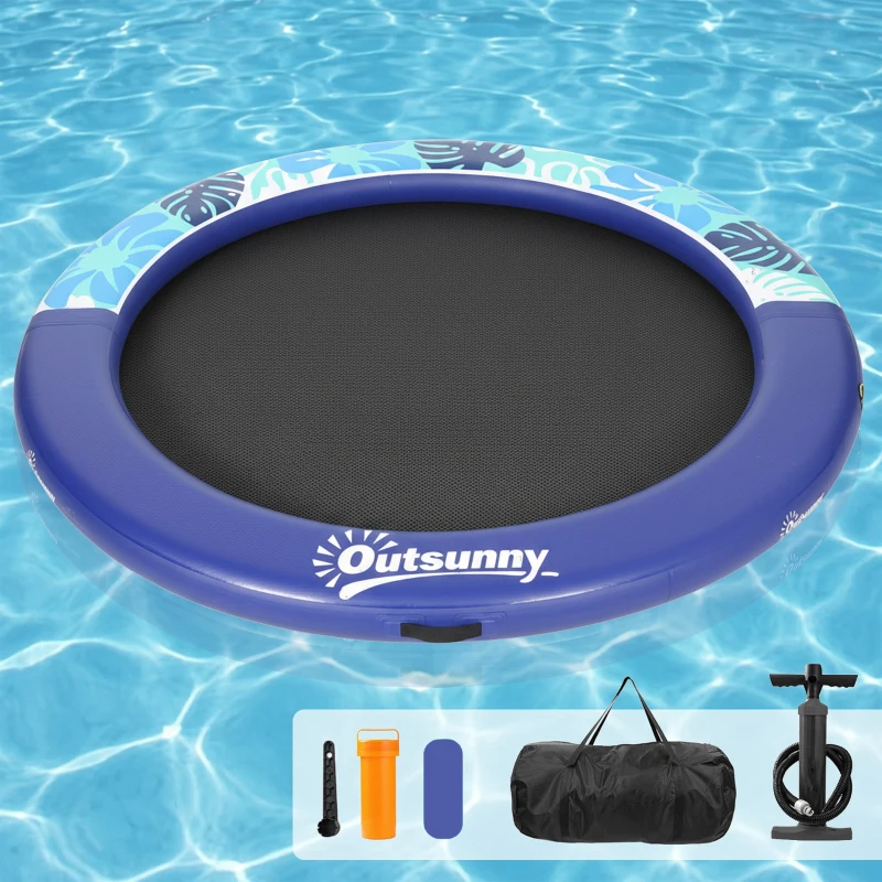 Outsunny 8FT Inflatable Water Hammock Floating Ring, Inflatable Floating Dock Platform for for Lakes, Pools, Oceans, Blue
