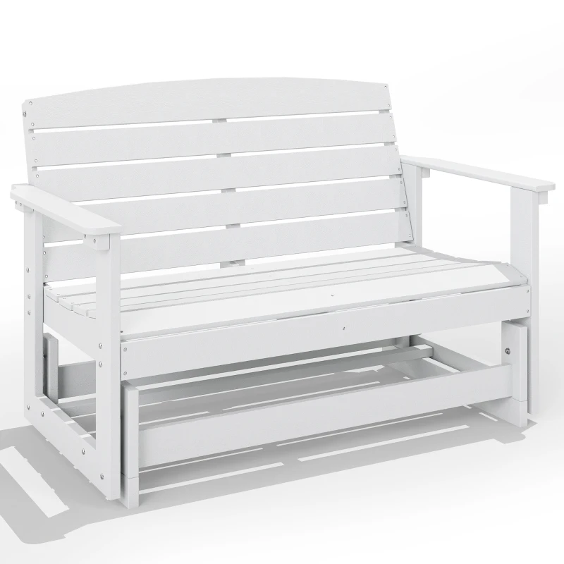 Outsunny Patio Glider Bench w/ HDPE Slatted Double Rocking Chair, White