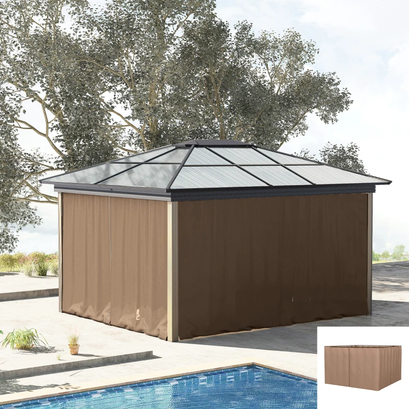 Outsunny 9.84' x 9.84' Gazebo Sidewall Set with Hooks/C-Rings, Brown