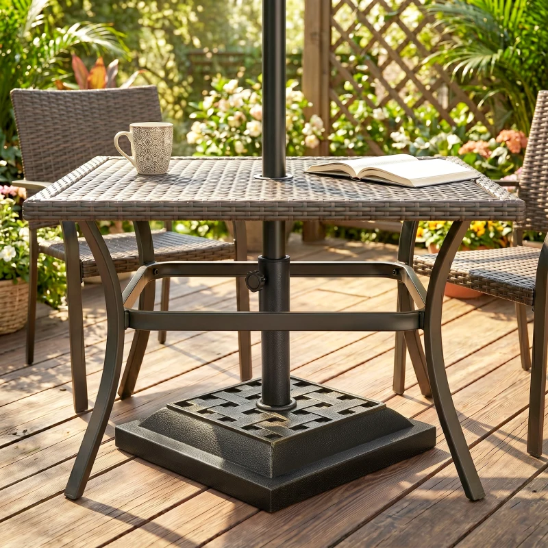 Outsunny 20 lbs Patio Market Umbrella Base Stand Resin Parasol Holder Square with Beautiful Decorative Pattern & Easy Setup, for Φ1.5", Φ1.89" Pole, for Beach, Lawn, Deck, Backyard, Garden, Bronze