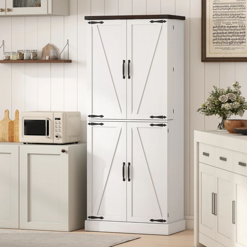 HOMCOM 72" Tall Kitchen Pantry Cabinet, Farmhouse Storage Cabinet with 8 Door Racks and Adjustable Shelves, White
