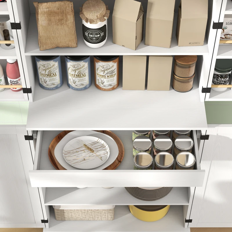HOMCOM 72" Tall Kitchen Pantry Cabinet, Farmhouse Storage Cabinet with 8 Door Racks and Adjustable Shelves, White