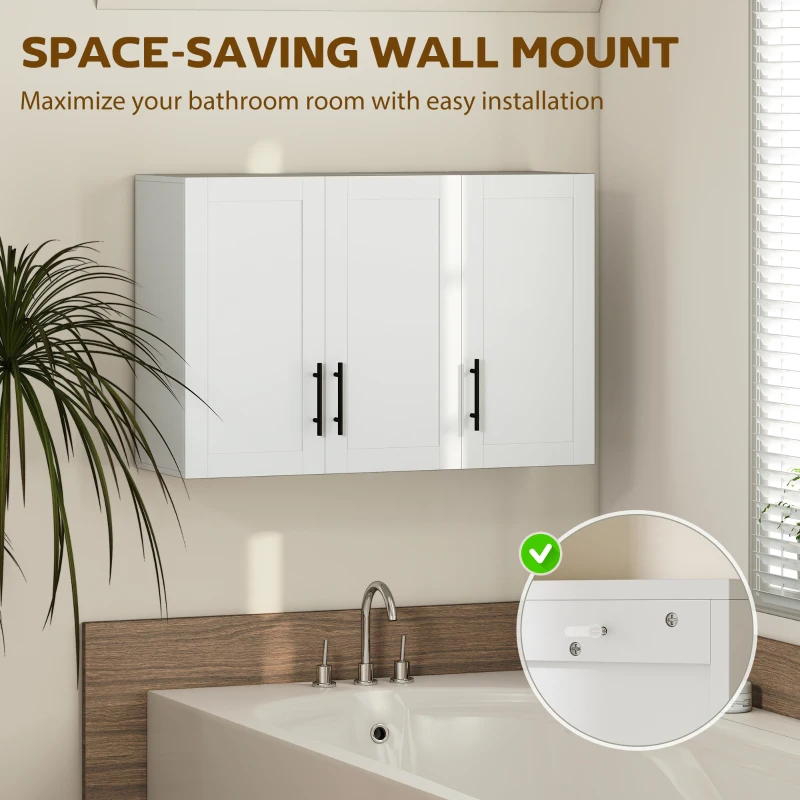 HOMCOM Modern Medicine Cabinet Wall Mounted, Bathroom Wall Cabinet with 3 Doors and Adjustable Shelves, White