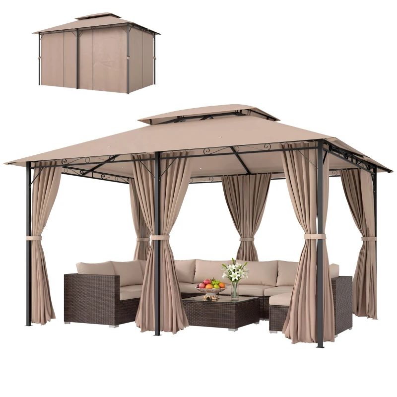 Outsunny 10' x 13' Patio Gazebo, Outdoor Gazebo Canopy Shelter with Curtains, Vented Roof, Steel Frame for Garden, Lawn, Backyard and Deck, Khaki(m-10)