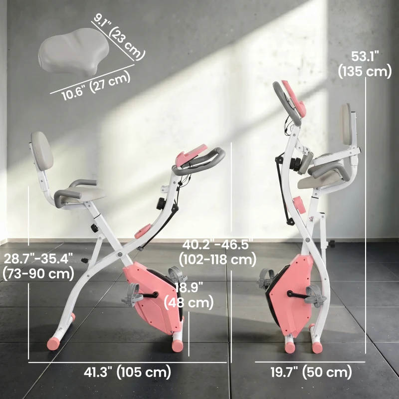 Soozier 3 in 1 Folding Exercise Bike, Foldable Stationary Bike with 8-Level Magnetic Resistance, Adjustable Seat, Pink