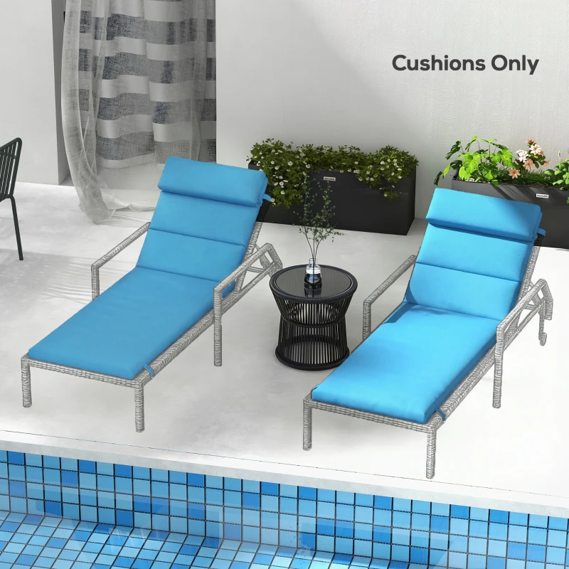 Outsunny Patio Chaise Lounge Chair Cushions Replacement Sun Lounger Pads with Headrest and Ties, Set of 2, Turquoise