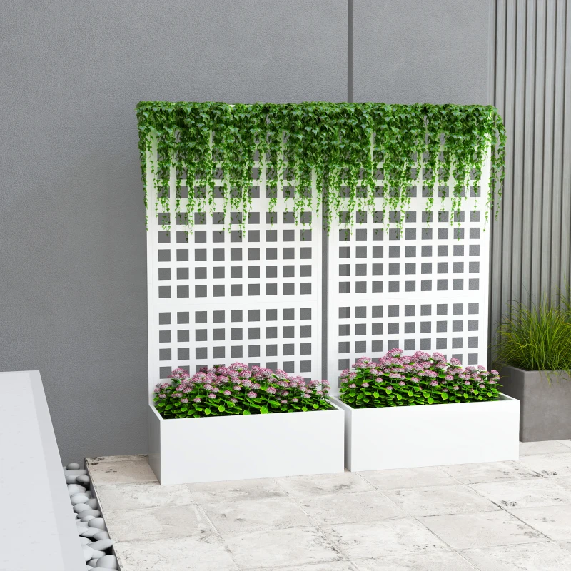 Outsunny Galvanized Raised Garden Bed Planter Box with Trellis for Climbing Plants, Vegetable, Vines, 35" x 16" x 70", White