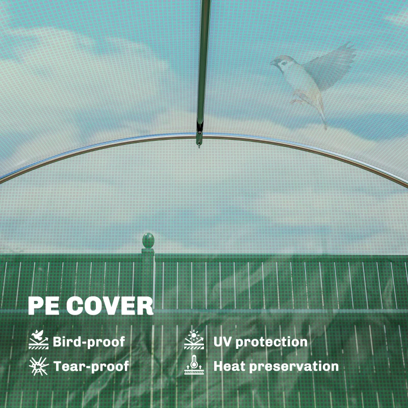 Outsunny 10'x11'x6' Walk-in Tunnel Greenhouse with Shelves, Mesh Door and Windows, Hoop House Greenhouse with PE Cover, Green